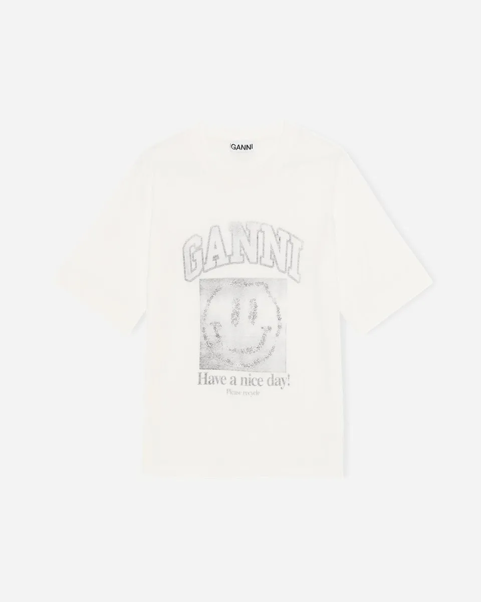 Smiley O-neck Mid Sleeve T-shirt - Egret