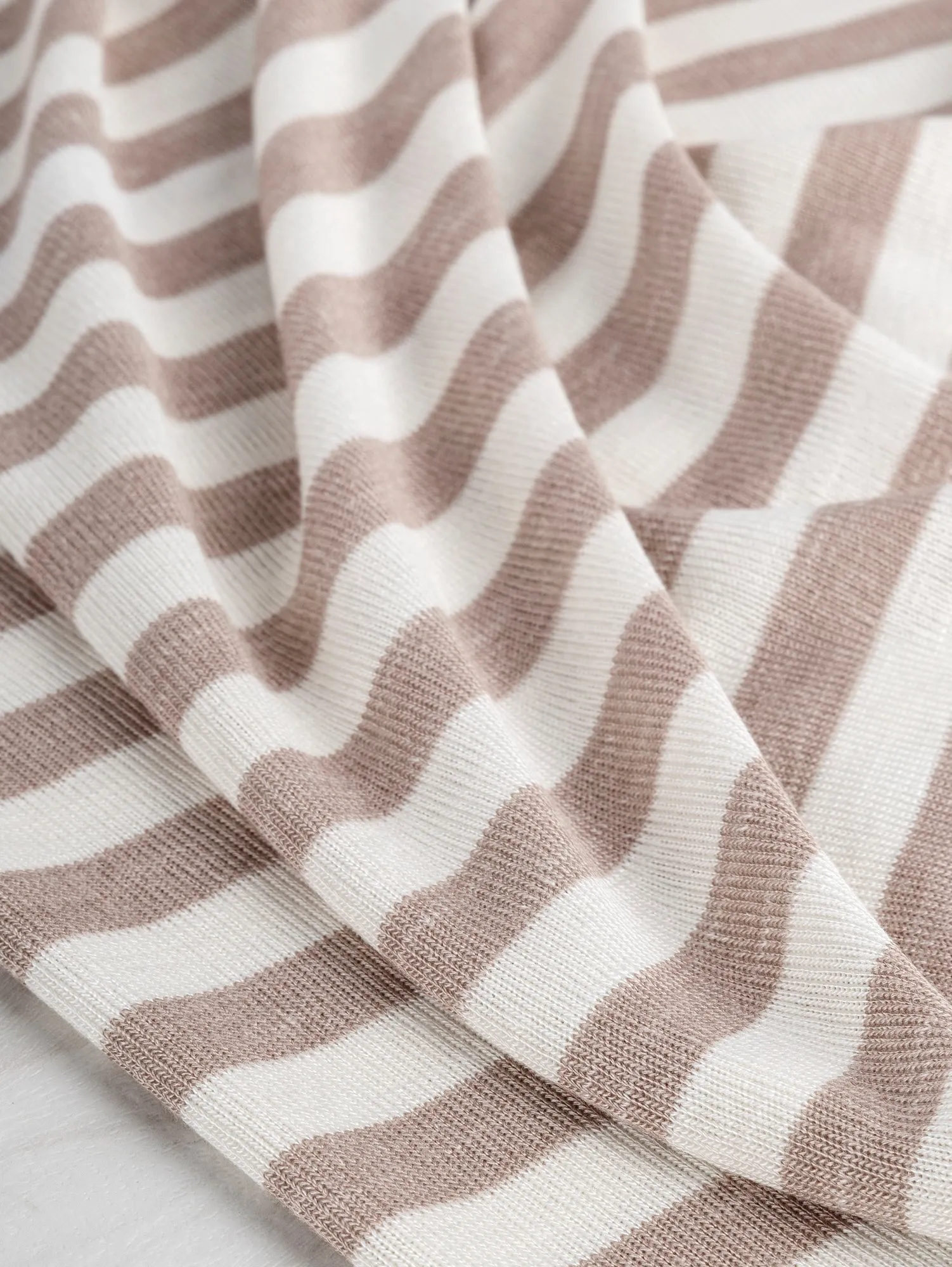 Soft Stripe Viscose Stretch Knit Deadstock - Beige   White