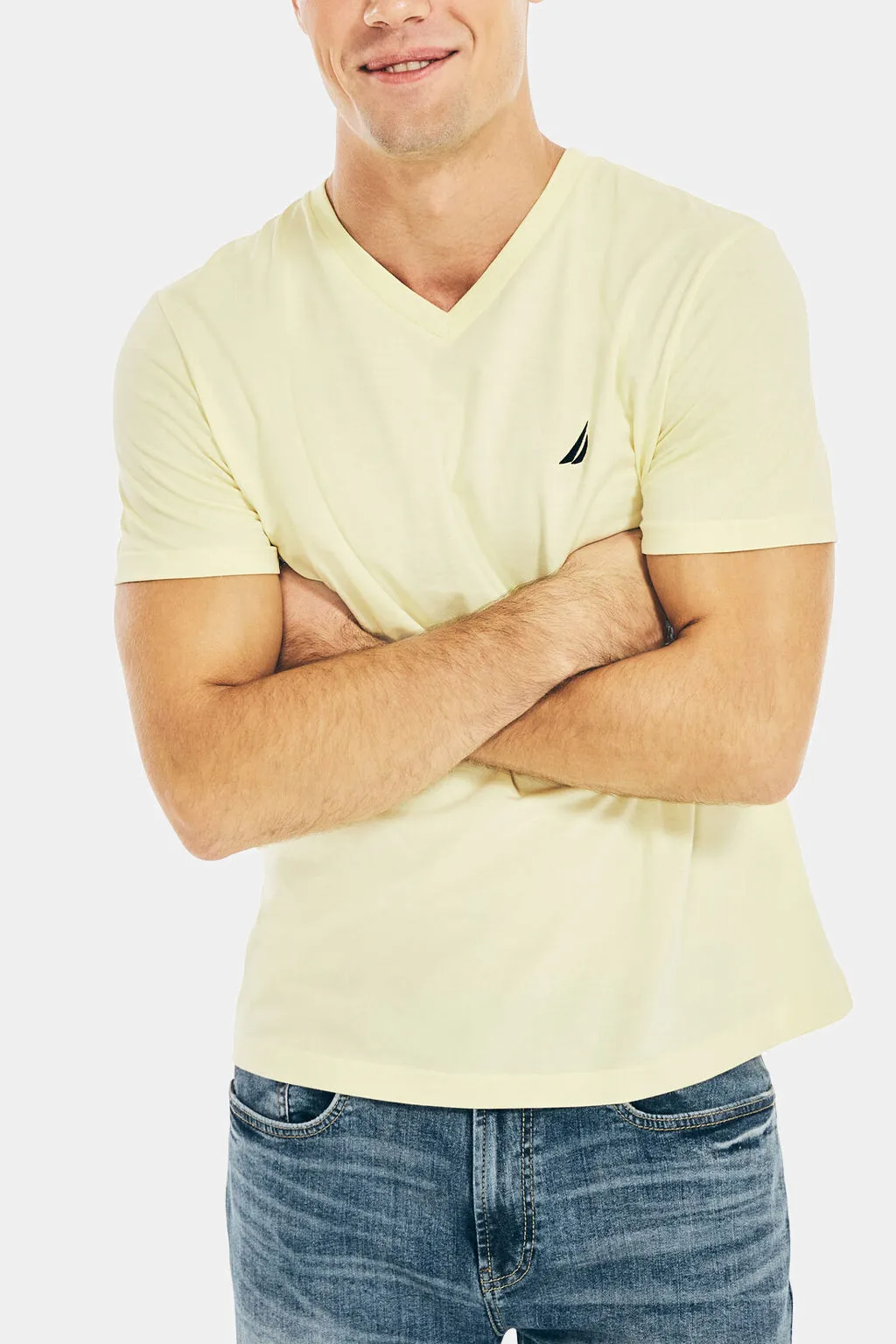 Solid Short Sleeve V- Neck Tee T-Shirt