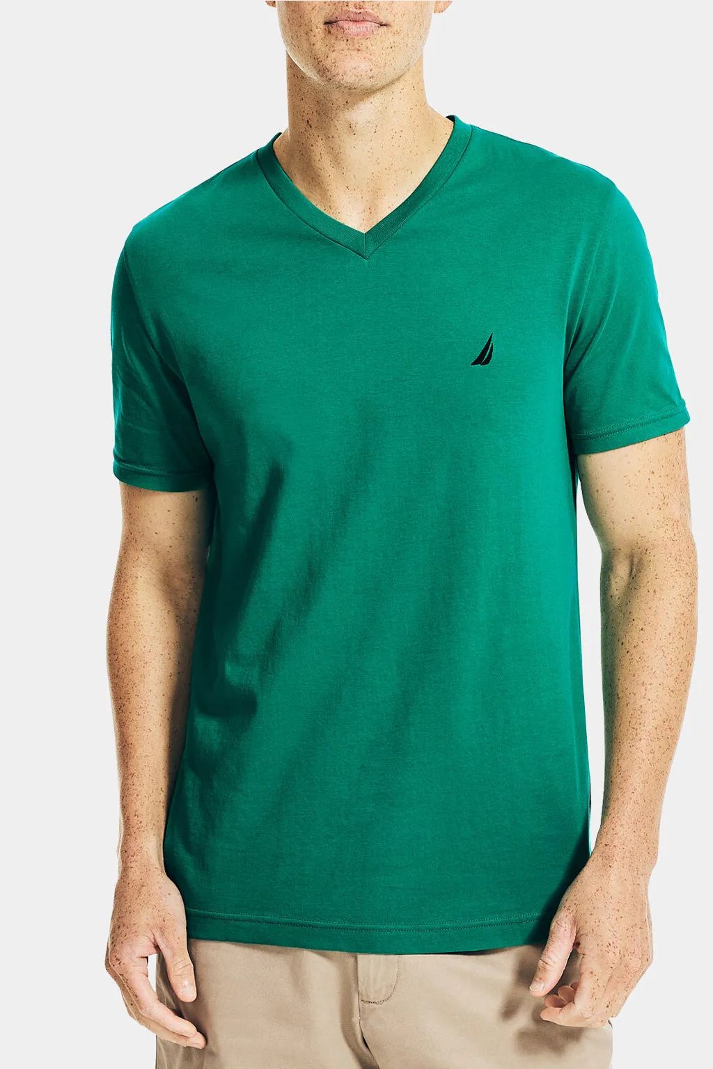 Solid Short Sleeve V- Neck Tee T-Shirt