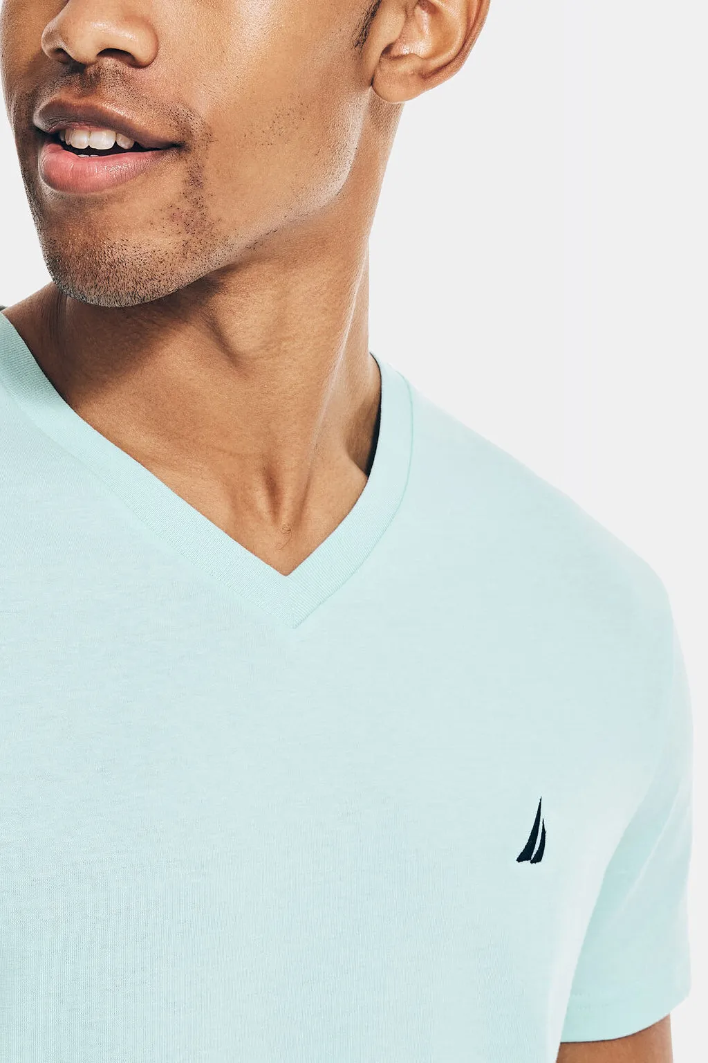 Solid Short Sleeve V- Neck Tee T-Shirt