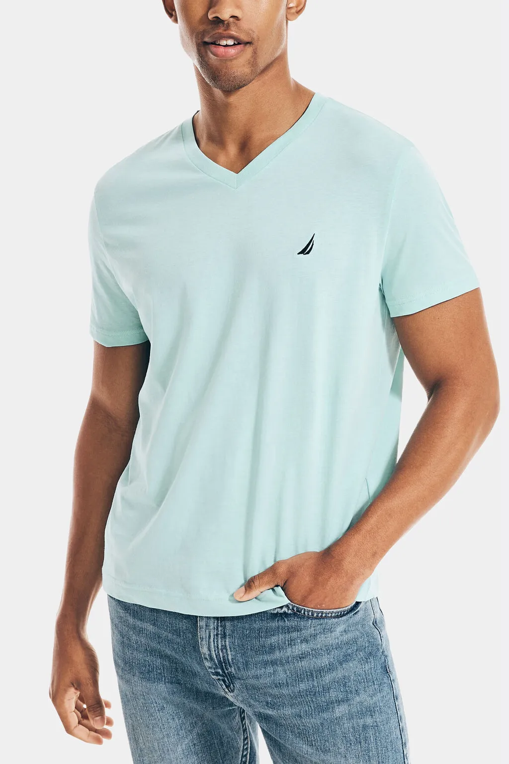 Solid Short Sleeve V- Neck Tee T-Shirt