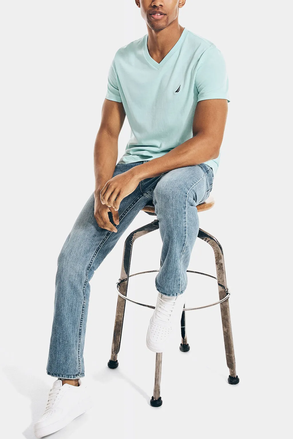 Solid Short Sleeve V- Neck Tee T-Shirt