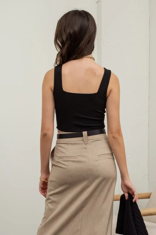 Solid Square Neck Cropped Knit Tank