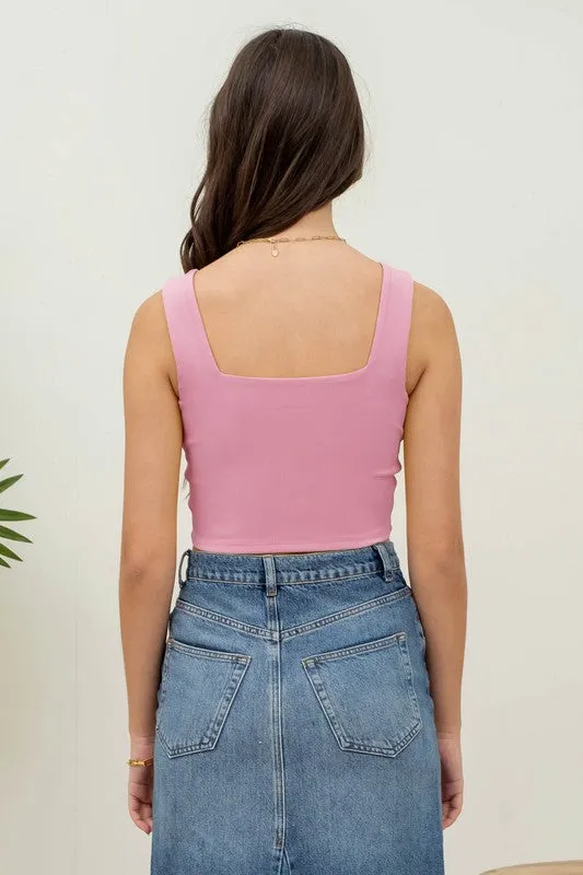 Solid Square Neck Cropped Knit Tank