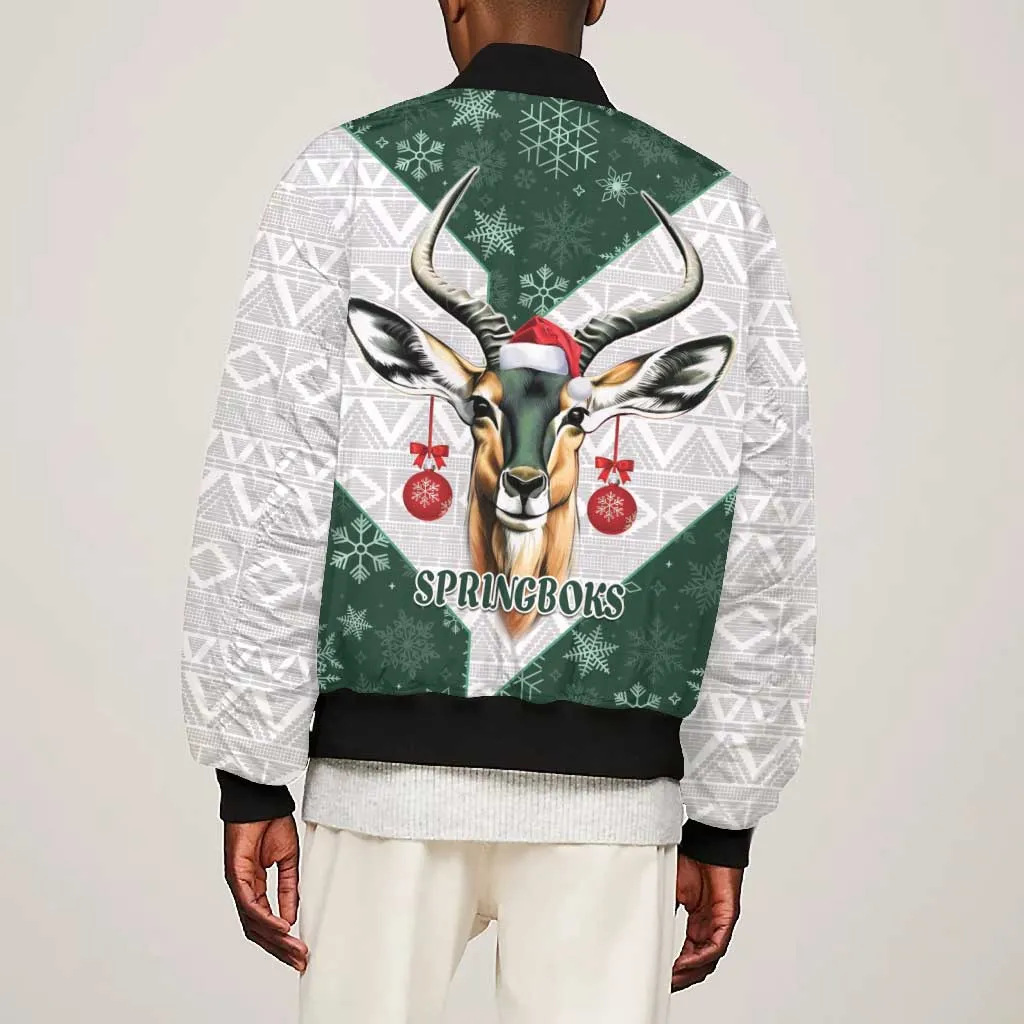 South Africa Springboks Christmas Bomber Jacket Bokke Santa - Geseende Kersfees LT14
