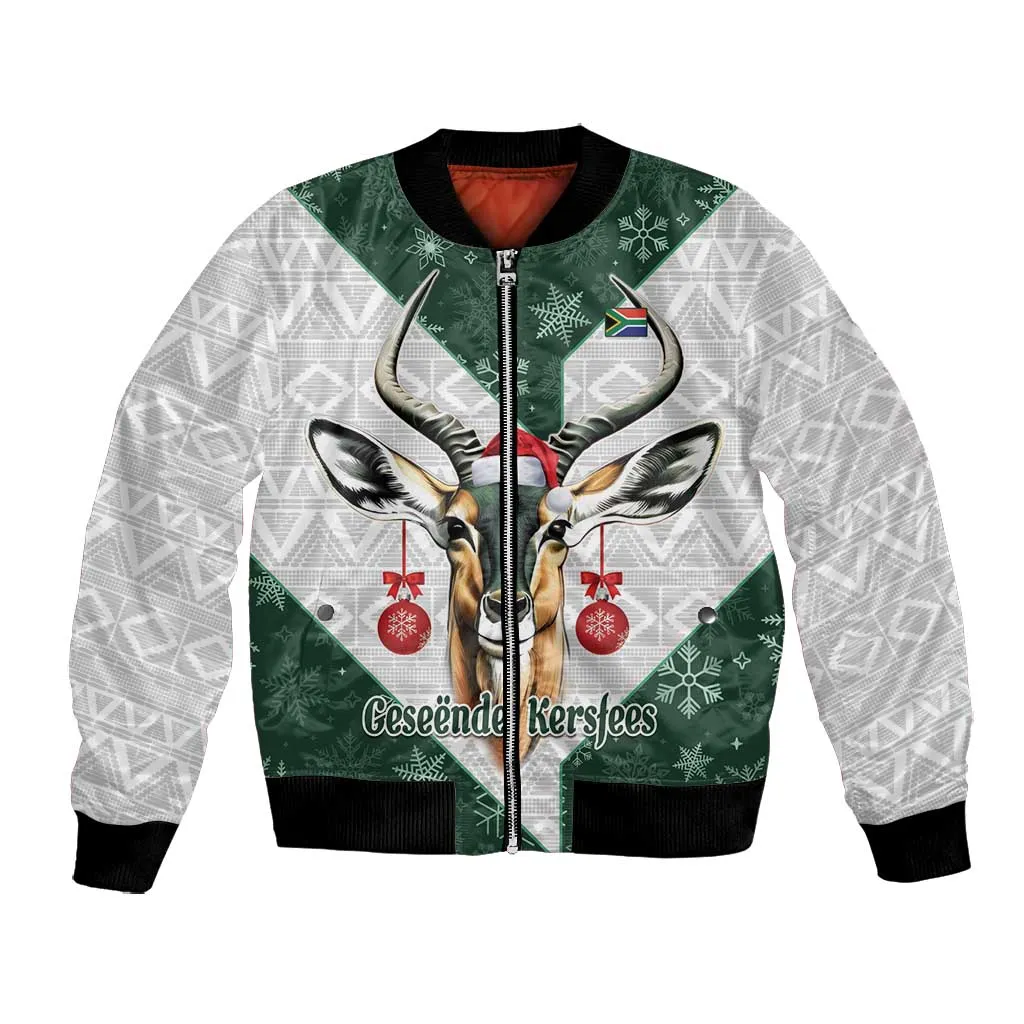South Africa Springboks Christmas Bomber Jacket Bokke Santa - Geseende Kersfees LT14