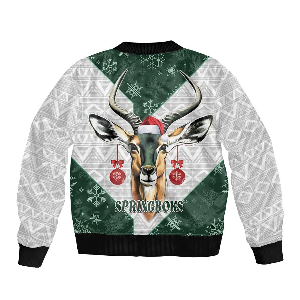 South Africa Springboks Christmas Bomber Jacket Bokke Santa - Geseende Kersfees LT14