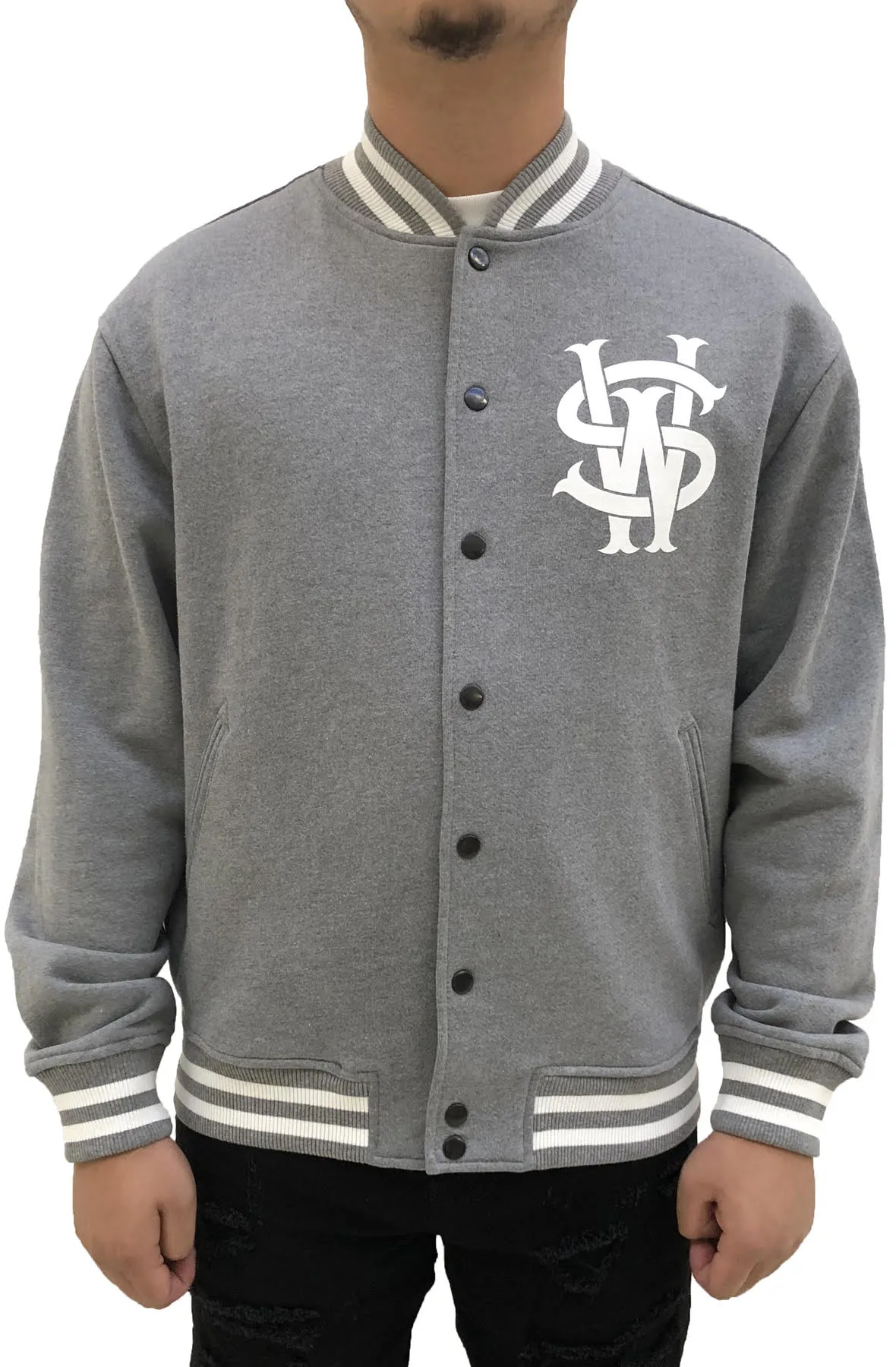 Stay Winning Original Logo/Script Grey/White Varsity Jacket