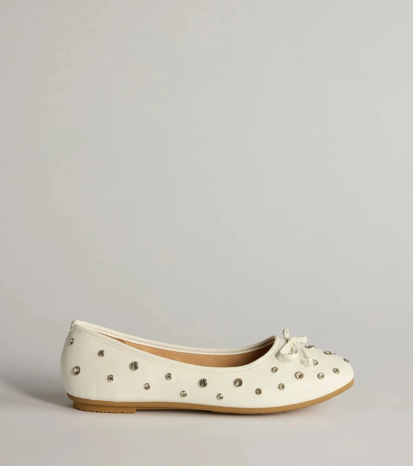 Step In Chic Faux Leather Rhinestone Stud Ballet Flats