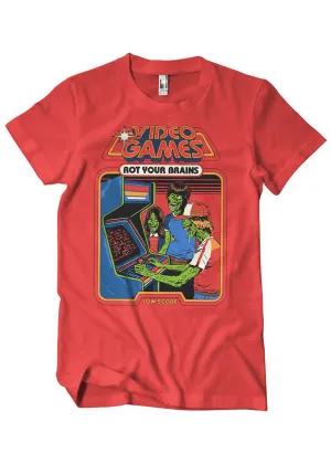 Steven Rhodes Video Games Rot Your Brains T-Shirt Red