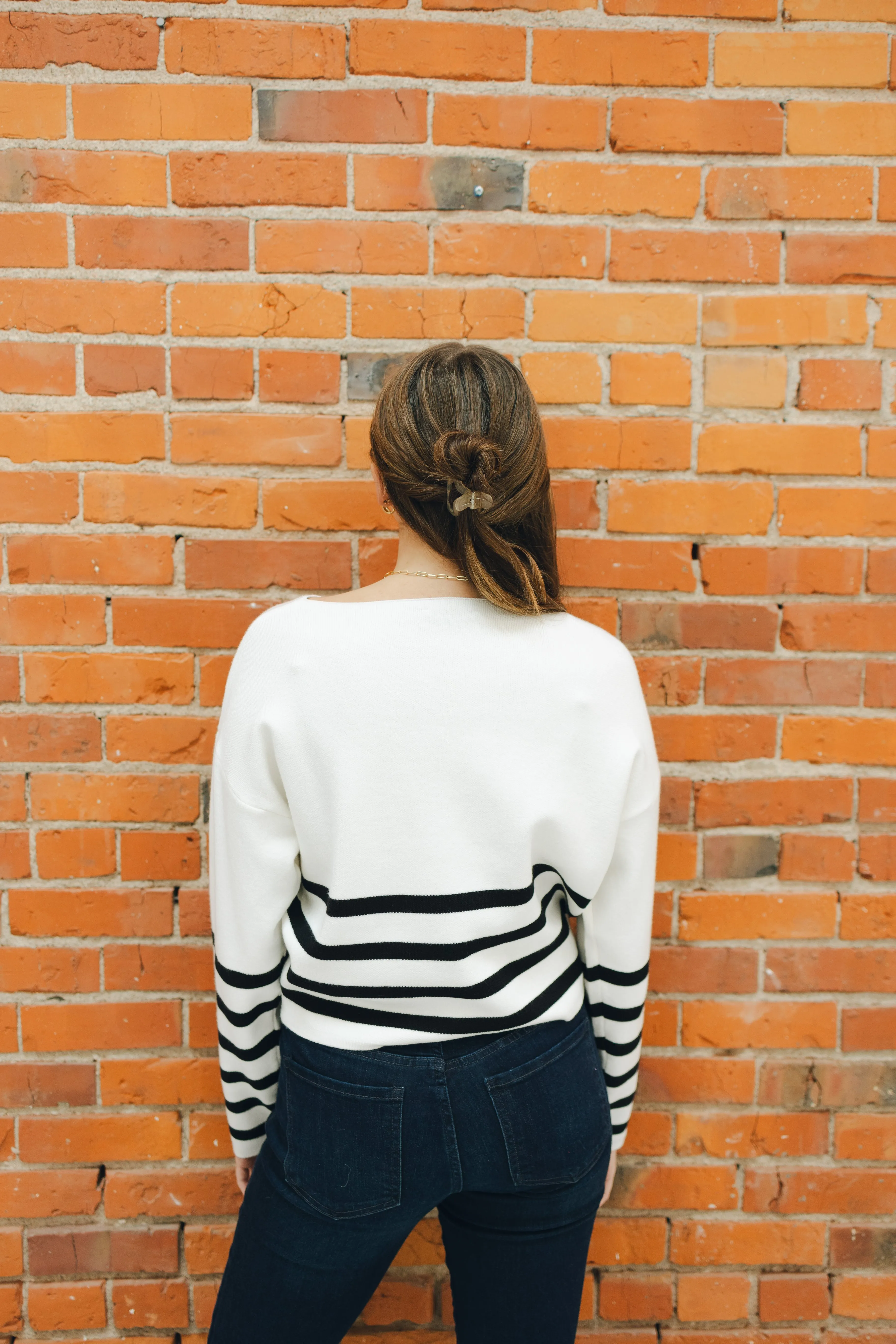 Striped Cropped Sweater - Ivory/Black