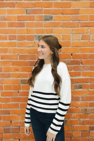 Striped Cropped Sweater - Ivory/Black