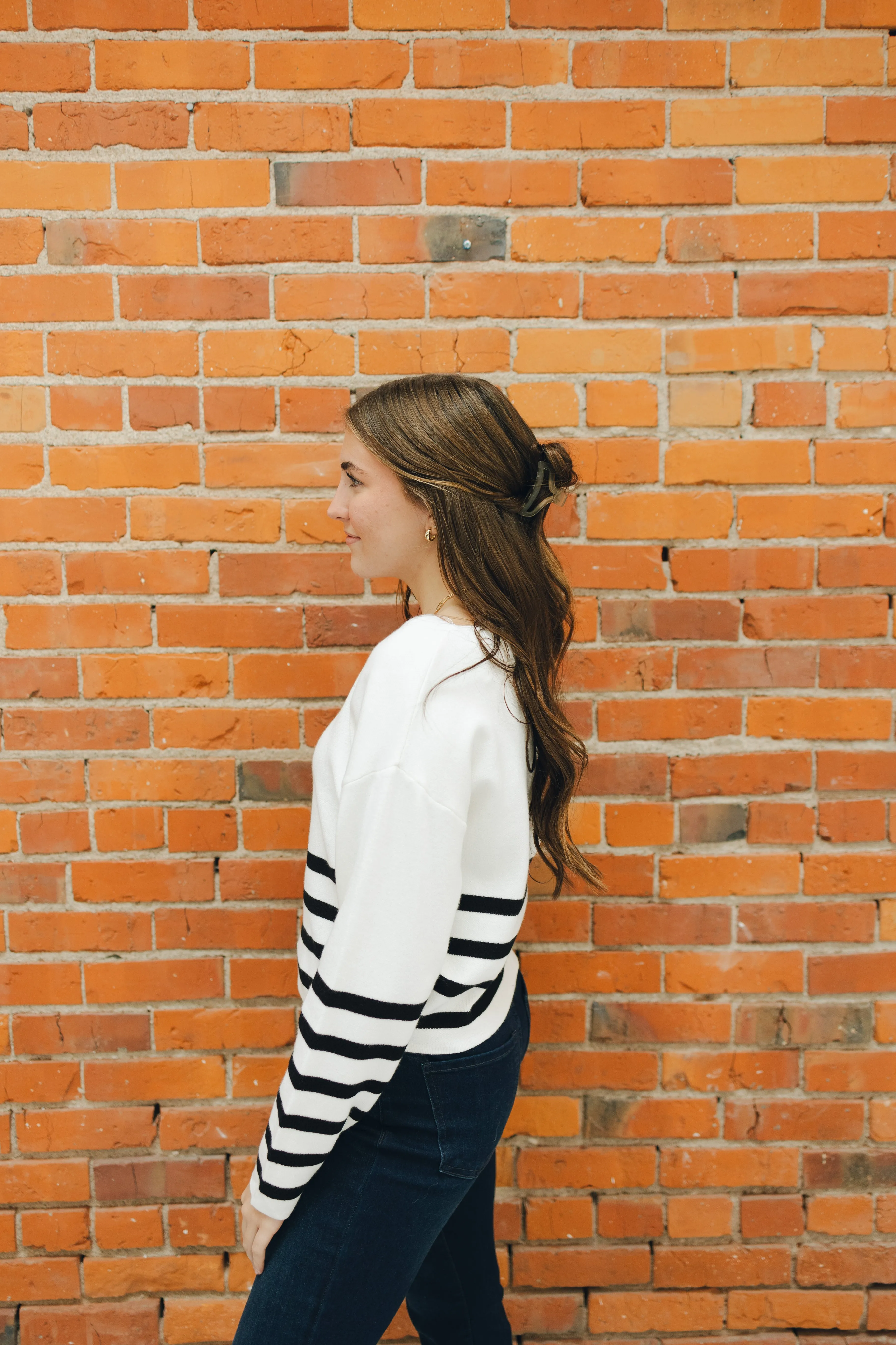 Striped Cropped Sweater - Ivory/Black