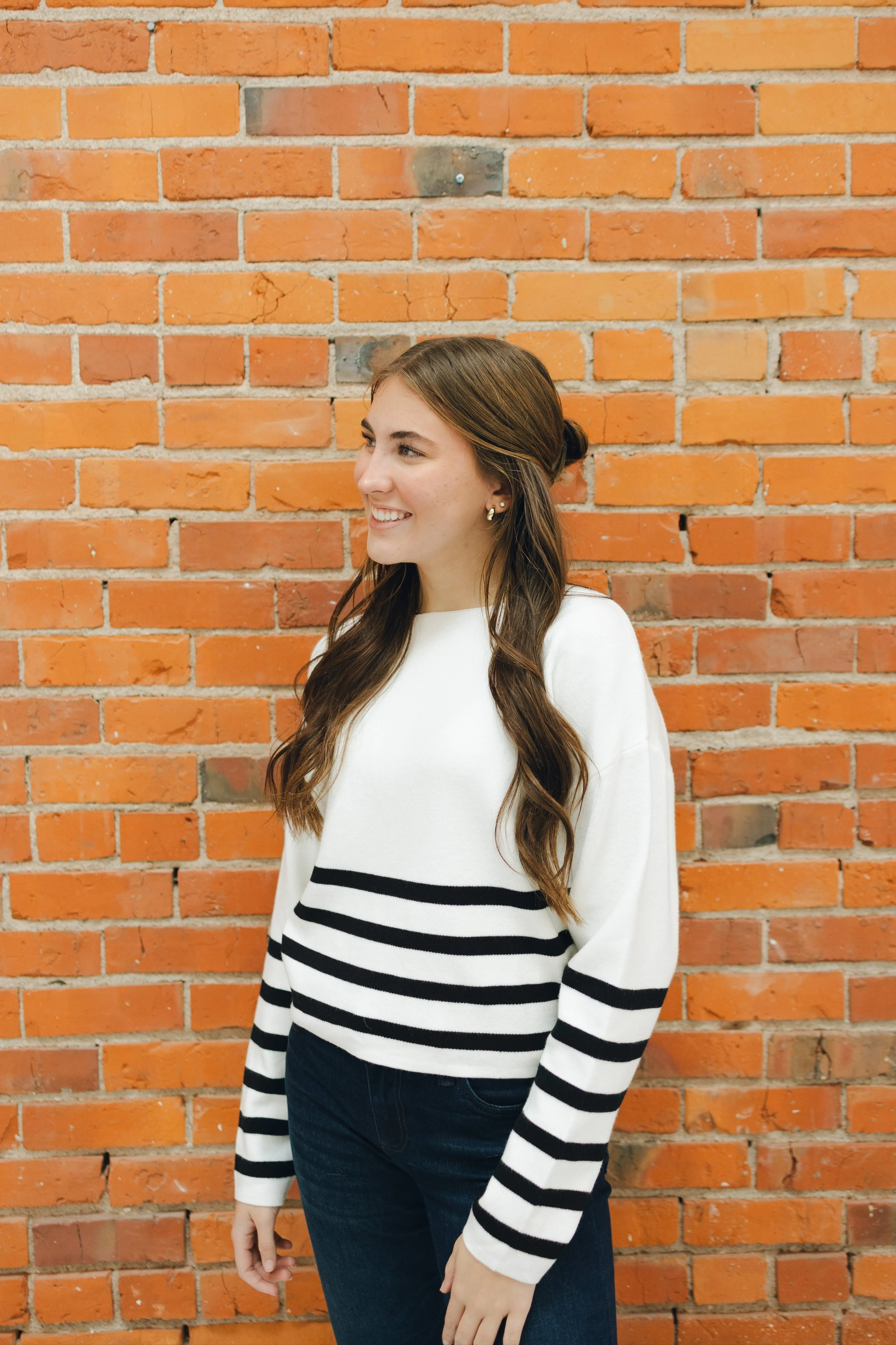 Striped Cropped Sweater - Ivory/Black