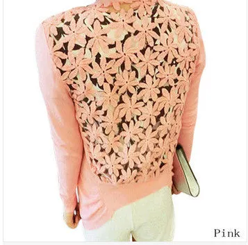 Style Jackets Girl Women's Outerwear Lace Candy Color Crochet Knit Blouse SweaterCoat