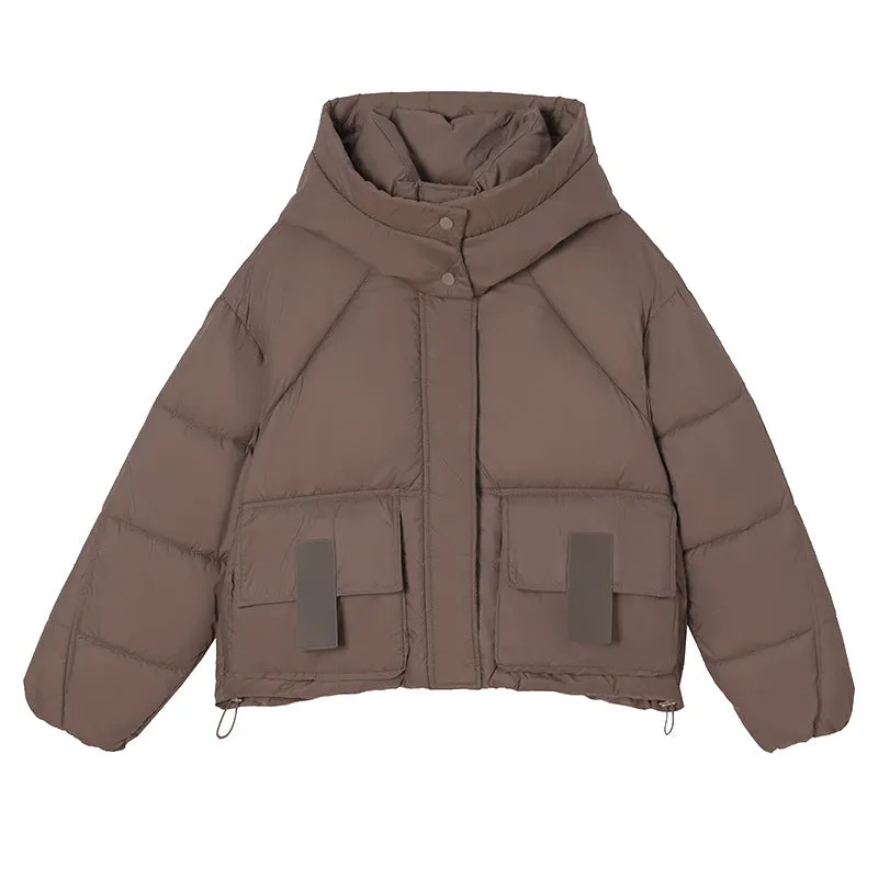 Stylish Solid Hooded Puffer Jacket for Women with Elastic Band Cuff