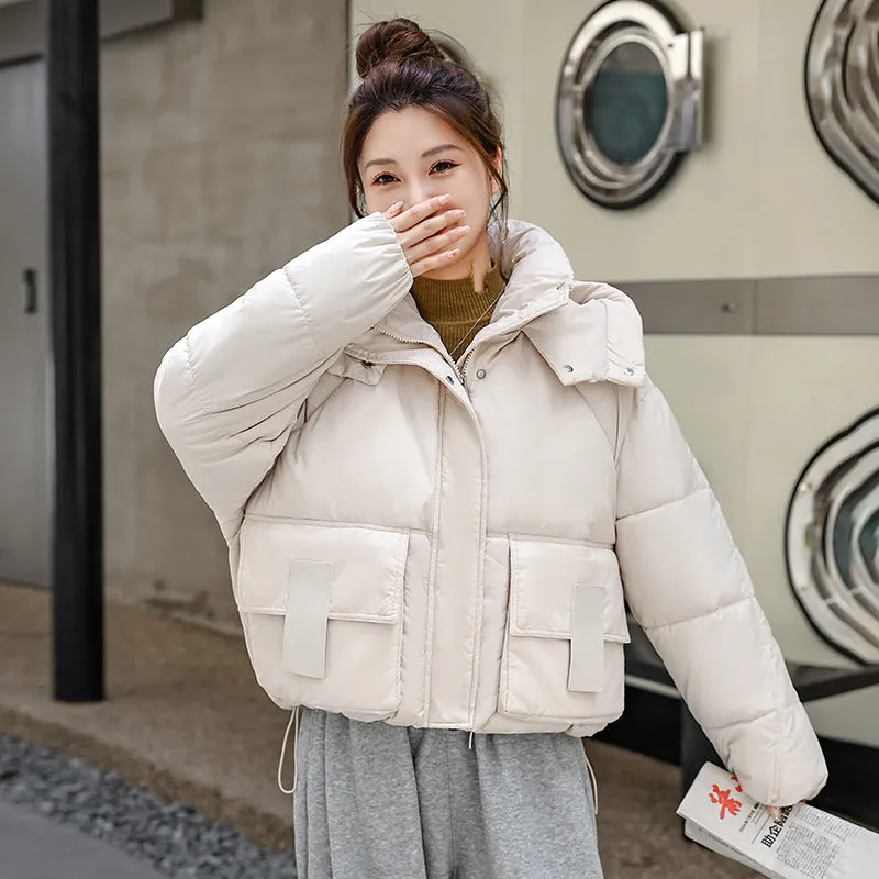 Stylish Solid Hooded Puffer Jacket for Women with Elastic Band Cuff