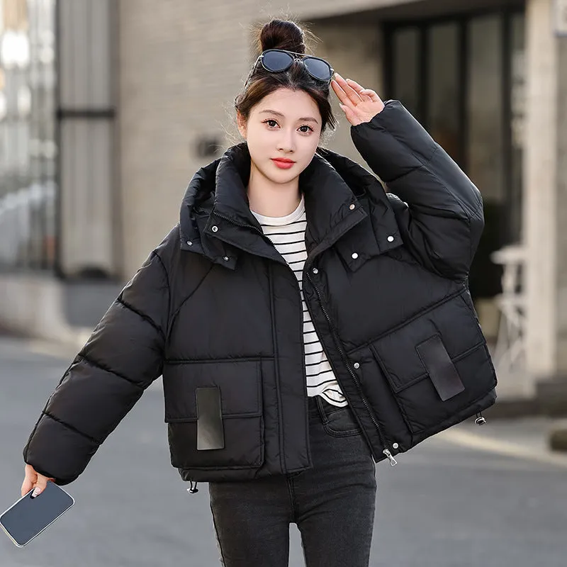 Stylish Solid Hooded Puffer Jacket for Women with Elastic Band Cuff