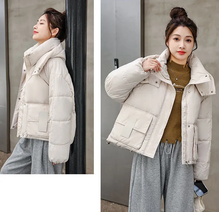Stylish Solid Hooded Puffer Jacket for Women with Elastic Band Cuff