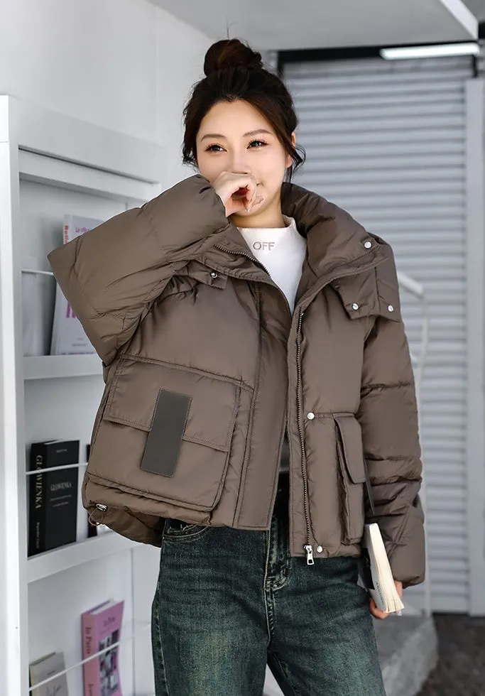 Stylish Solid Hooded Puffer Jacket for Women with Elastic Band Cuff