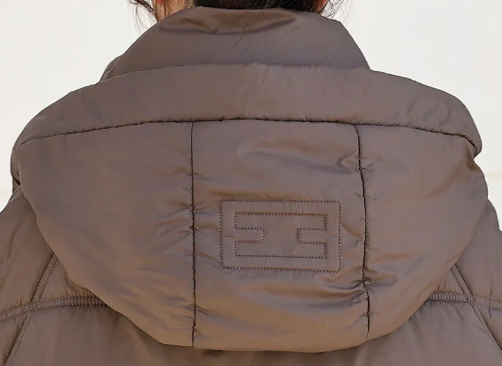 Stylish Solid Hooded Puffer Jacket for Women with Elastic Band Cuff