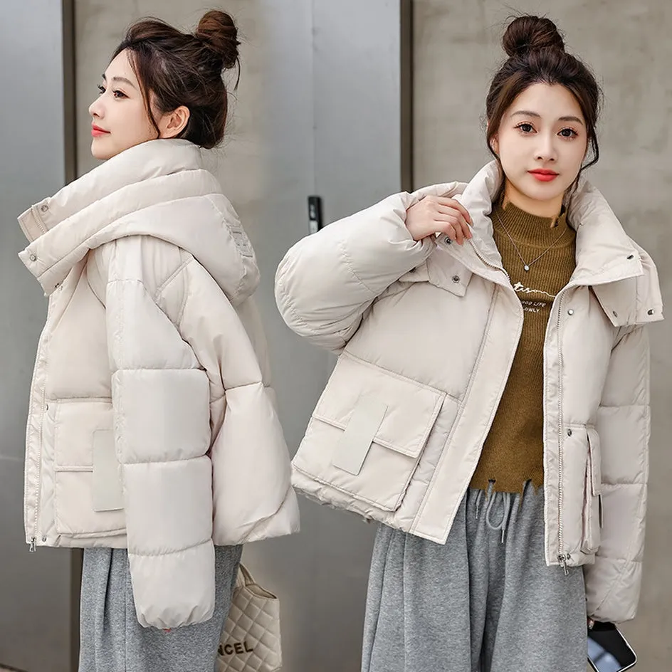 Stylish Solid Hooded Puffer Jacket for Women with Elastic Band Cuff