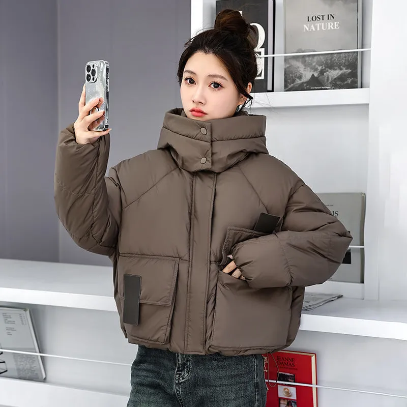 Stylish Solid Hooded Puffer Jacket for Women with Elastic Band Cuff