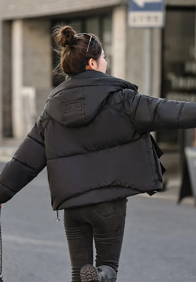 Stylish Solid Hooded Puffer Jacket for Women with Elastic Band Cuff