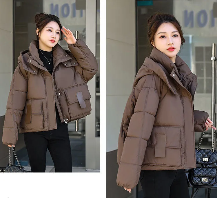 Stylish Solid Hooded Puffer Jacket for Women with Elastic Band Cuff