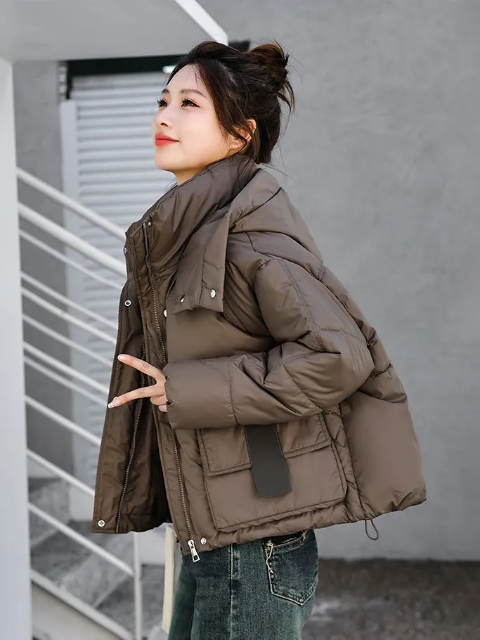 Stylish Solid Hooded Puffer Jacket for Women with Elastic Band Cuff