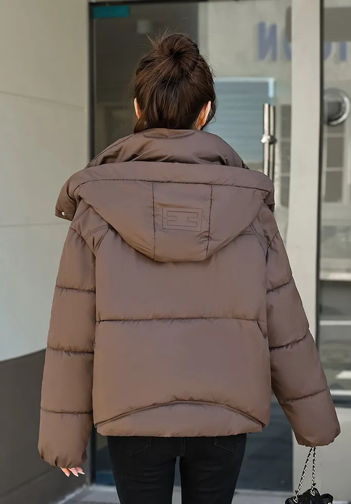 Stylish Solid Hooded Puffer Jacket for Women with Elastic Band Cuff