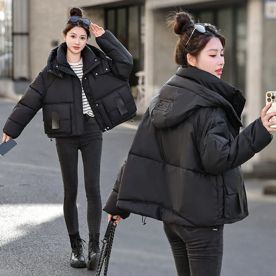 Stylish Solid Hooded Puffer Jacket for Women with Elastic Band Cuff