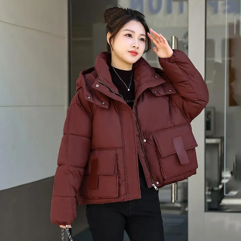 Stylish Solid Hooded Puffer Jacket for Women with Elastic Band Cuff