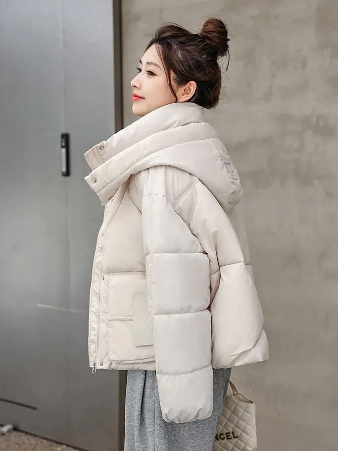 Stylish Solid Hooded Puffer Jacket for Women with Elastic Band Cuff
