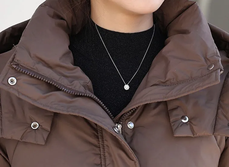 Stylish Solid Hooded Puffer Jacket for Women with Elastic Band Cuff
