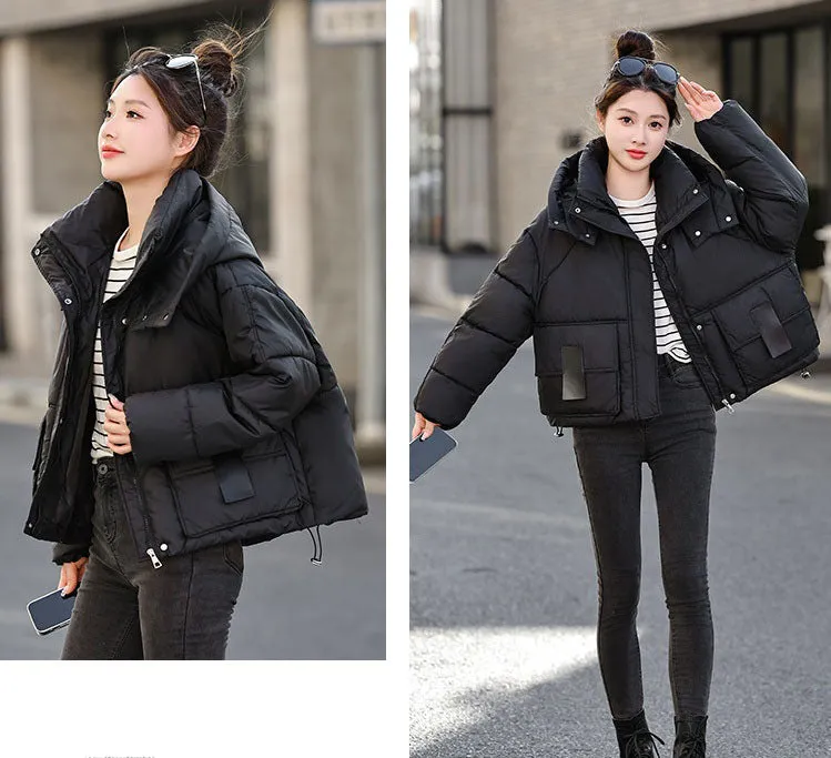 Stylish Solid Hooded Puffer Jacket for Women with Elastic Band Cuff