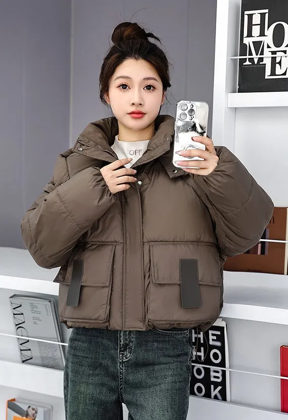 Stylish Solid Hooded Puffer Jacket for Women with Elastic Band Cuff
