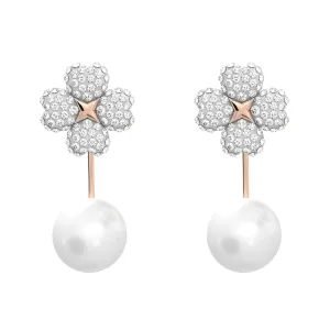 Swarovski Latisha Rose Gold Tone Plated White Flower Crystal Pearl Earring Jackets D