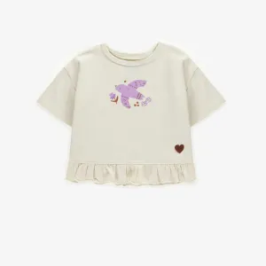 T-shirt crème à manches courtes en coton extensible, bébé || Cream short sleeves t-shirt in stretch cotton, baby