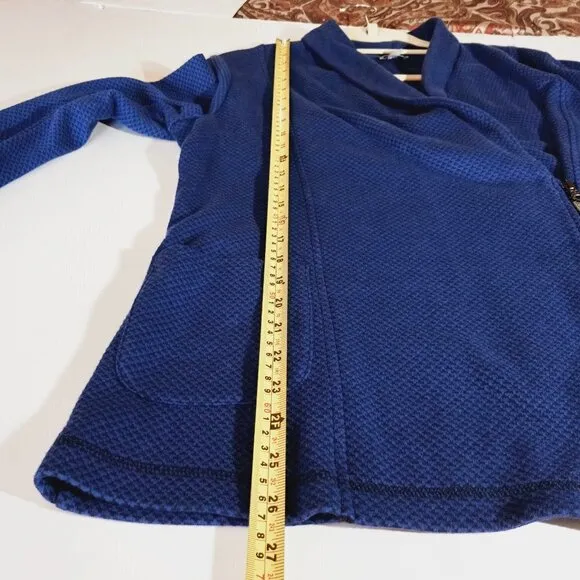 Talbots Jacket Shawl Collar Seaming Detail Half Zip Moto Style Blue Petite Large