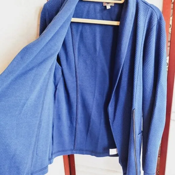 Talbots Jacket Shawl Collar Seaming Detail Half Zip Moto Style Blue Petite Large
