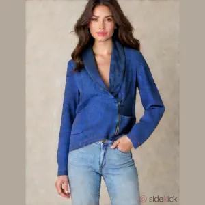 Talbots Jacket Shawl Collar Seaming Detail Half Zip Moto Style Blue Petite Large