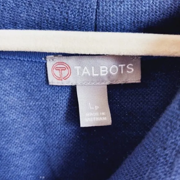 Talbots Jacket Shawl Collar Seaming Detail Half Zip Moto Style Blue Petite Large