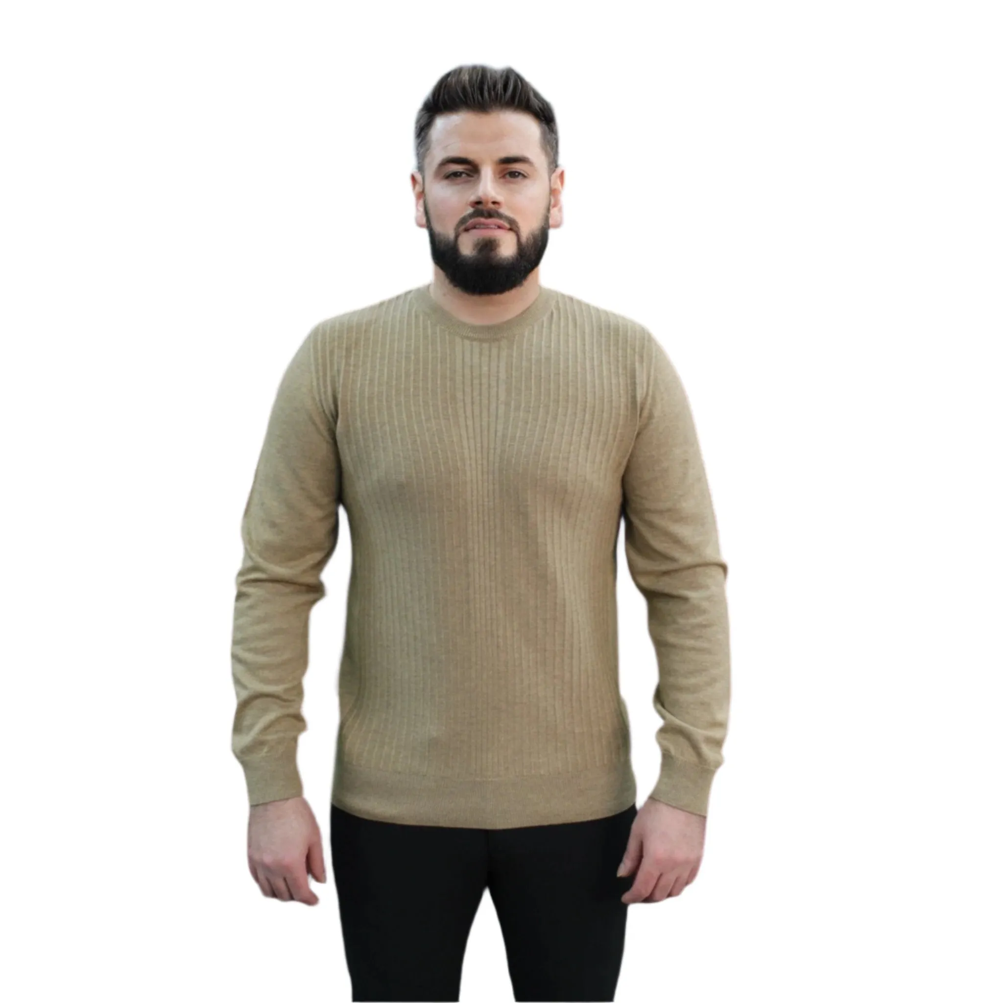 Tan - Crew Neck - Wool-   Essential  Sweater