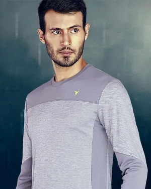 TechnoSport Crew Neck Full Sleeve Dry Fit T Shirt for Men P-473 (Light Grey)