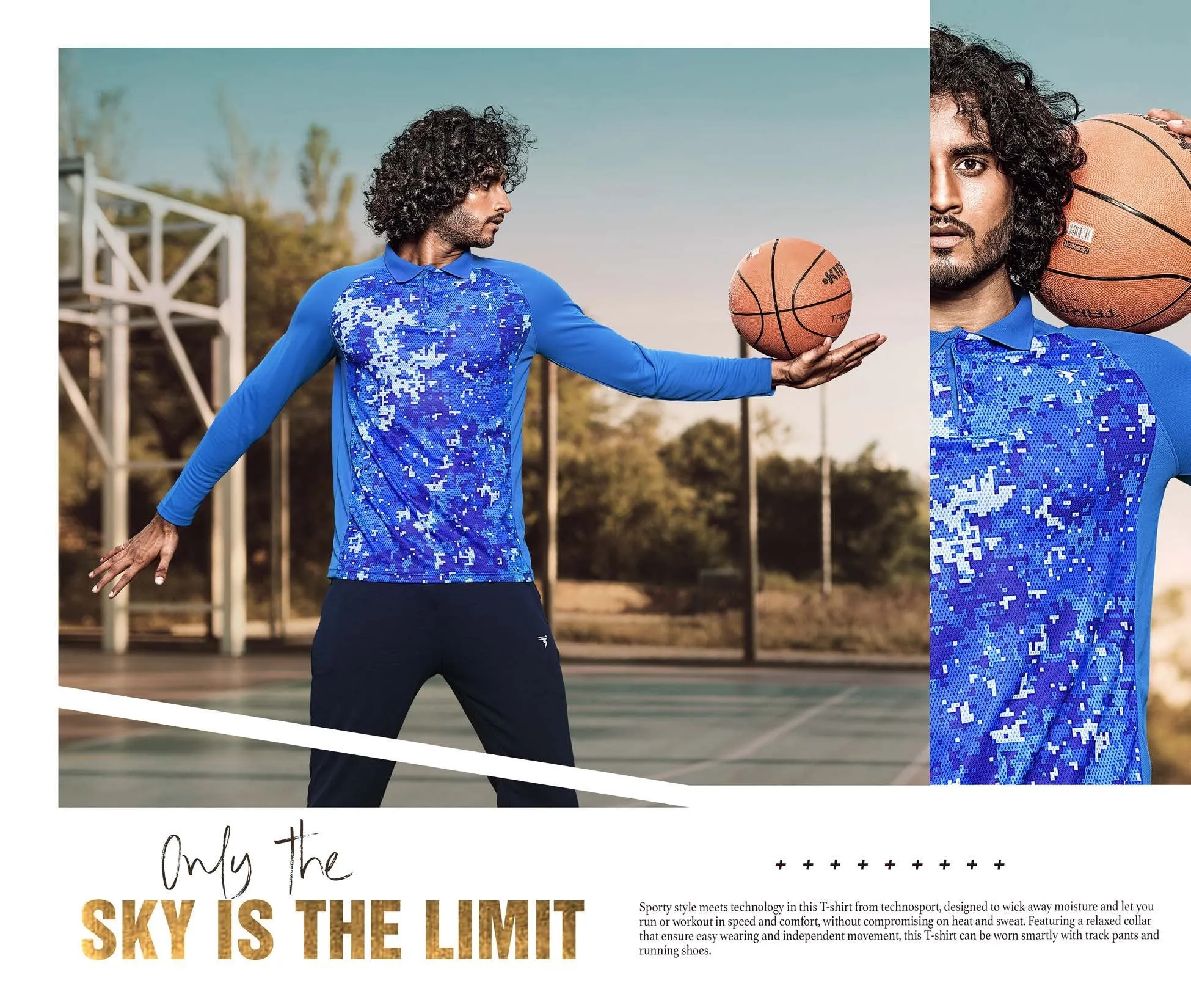 TechnoSport Polo Neck Full Sleeve Sublimation Dry Fit T-Shirt for Men P-487 (Royal Blue)