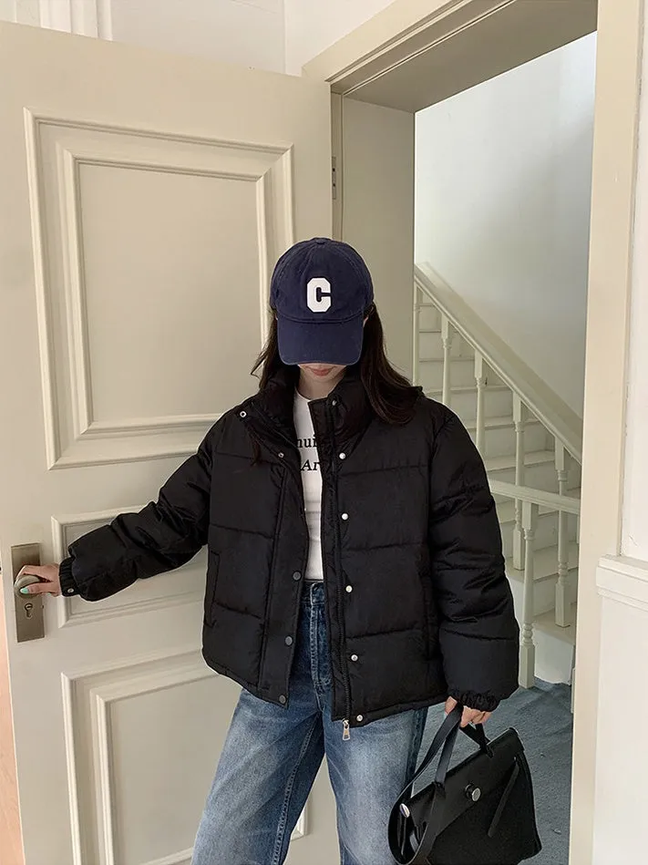 Thickened Cropped Puffer Jacket Water-resistant and Windproof Design
