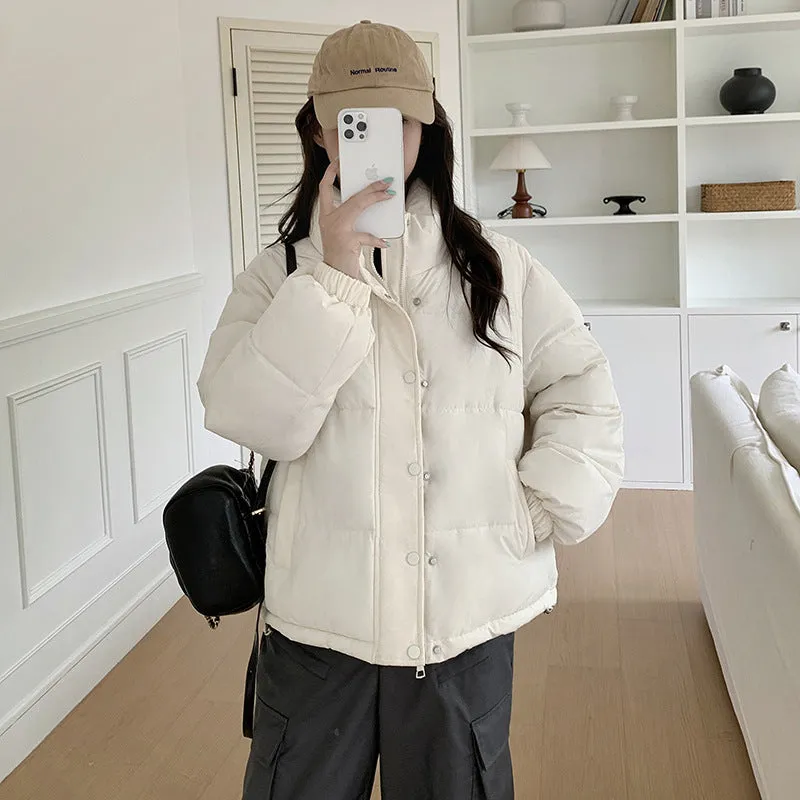 Thickened Cropped Puffer Jacket Water-resistant and Windproof Design