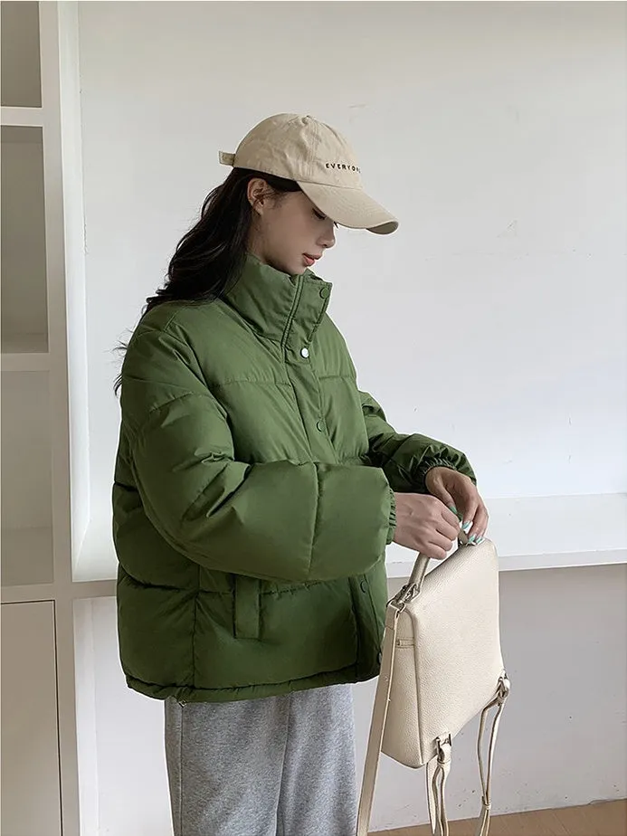 Thickened Cropped Puffer Jacket Water-resistant and Windproof Design